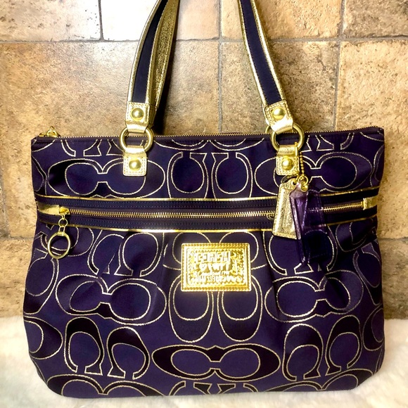 Coach Poppy Purple/Gold Tote Sz (L) - Picture 1 of 16